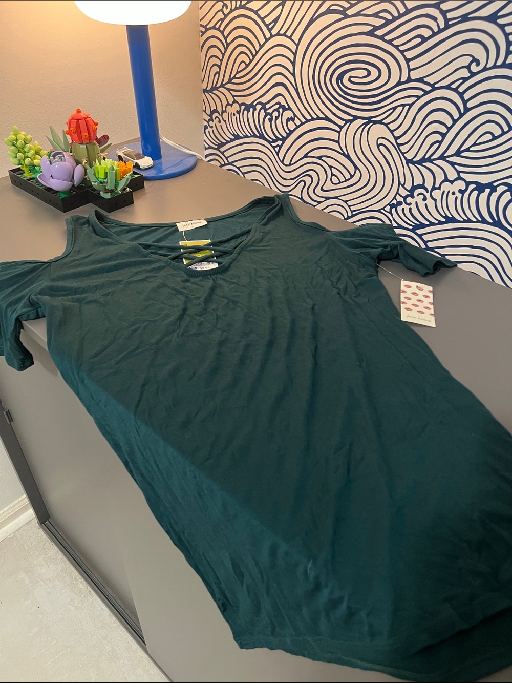 Free Kisses Dark Teal Short Sleeve V-Neck Top